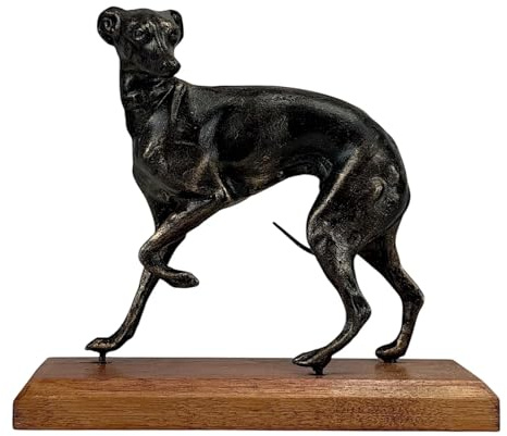 Jagdhund Gusseisen Statue - Handgefertigte Metallkunstskulptur auf Holzsockel, 18 cm - Tierfigur für Zuhause & Büro Dekor