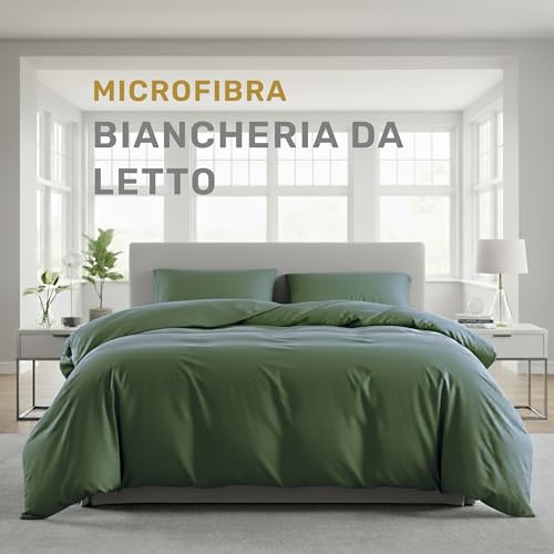 Lavea® Bettwäsche 200x220 cm, 3-teilig, 1 Bettbezug 200x220 cm, 2 Kissenbezüge 80x80 cm, Mikrofaser, weich, atmungsaktiv, pflegeleicht, hypoallergen, Markenreißverschluss, Bettwäsche-Sets Olivgrün