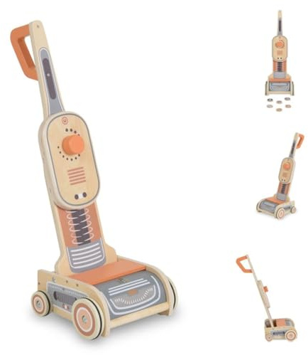Moni Kinder-Spielzeug Staubsauger W10D888 Holz, Spiel-Schmutz, Räder, ab 3 Jahre orange