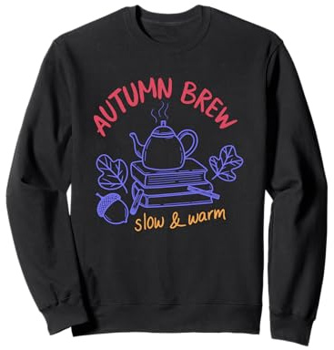 Autumn Brew Théière Lente et Chaude Motif Feuilles Sweatshirt