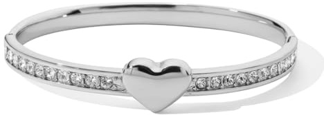 NICANDRA Bracciale Rigido Donna Oro o Argento - Gioiello in Acciaio Inossidabile con Cuore Centrale e Zirconi Incastonati - Leggero, Resistente e Ipoallergenico - Idea Regalo