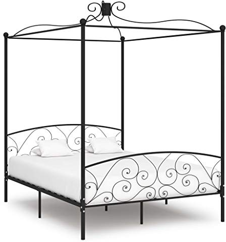 Owoxanthellate Himmelbett-Gestell Schwarz 160x200 cm Metall mit Vorhanghalter Modernes Design für Bett und Schlafzimmer