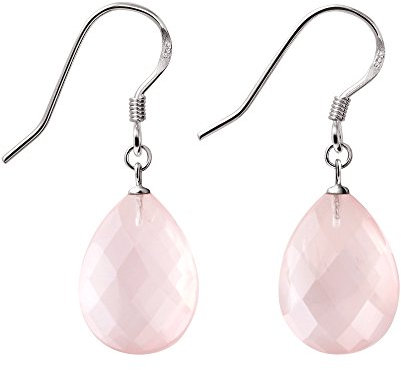 Franki Baker Orecchini grandi lunghi con pendente a forma di goccia rosa sfaccettato, qualità AA, in quarzo Lunghezza: 3,5 cm