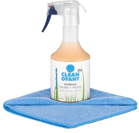 CLEANOFANT Schnell-Reiniger mit Versiegelung | Pflegeset für Außen & Innen | 500ml Pflege-Spray mit Mikrofasertuch - für Wohnwagen Wohnmobil Caravan