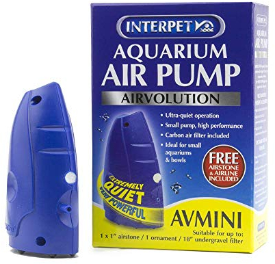 Interpet Airvolution Air Oxygen Pump for Aquarium Fish Tank Aeration, Ultra Quiet, Powerful, AV Mini for Aquariums & Bowls,Blue, XS