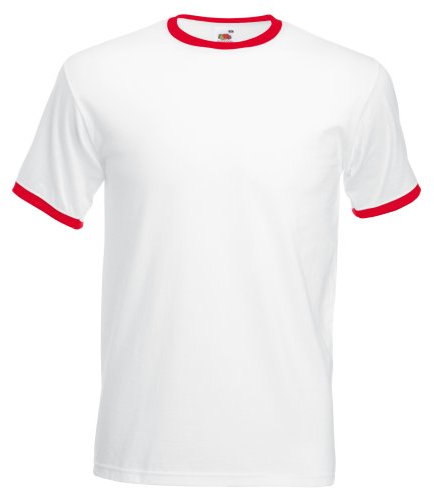 Fruit of the Loom T-Shirt mit Ringen in Kontrastfarbe Gr. XL, weiß
