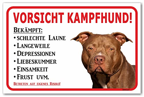 AdriLeo Schild - Vorsicht American Staffordshire Terrier - Kampfhund - (20x30cm) / Achtung Hund Wachhund Kampfhund