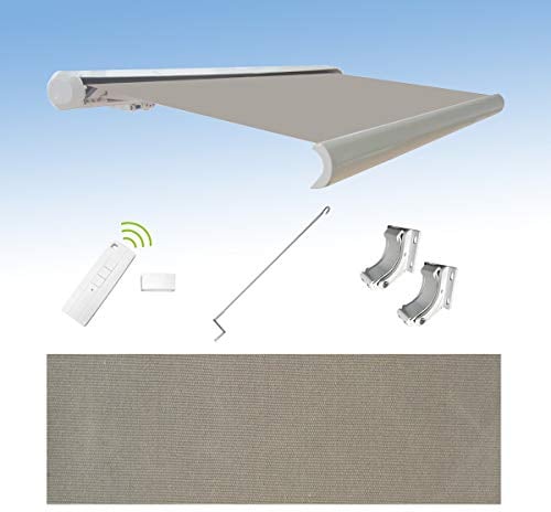 Eclipse Vollkassettenmarkise Premium elektrisch 4,5x3m Markise Balkon Terrassenüberdachung Kassettenmarkise Gelenkarm Polyacryltuch UV-Schutz 50+ Smarthome-fähiger Dooya Motor, Markisentuch: Grau