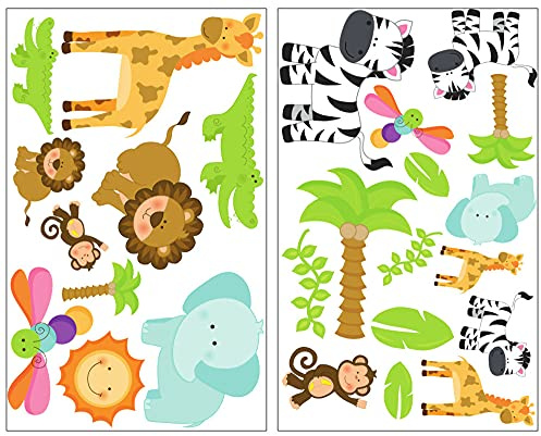 Samunshi® 25x Wandtattoo Safari Tiere Set Wandbilder Kinderzimmer Deko Junge Wandtattoo Kinderzimmer Mädchen Wandsticker Kinderzimmer 2x 16x26cm