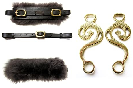 PS Pferdeartikel Set Hackamore Barock Gold - messingfarben - Echt Schaffell Farbe Braun mit goldenem Beschlag