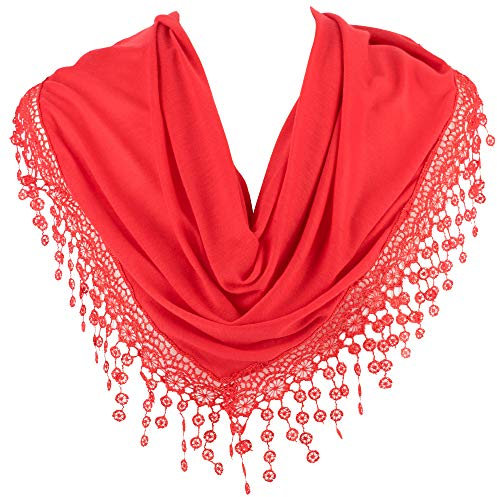 Hat To Socks Foulard Triangulaire avec Bande de Dentelles aux Fuseaux à Franges, pour les Femmes (Rouge)
