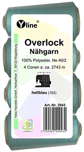 4 Stück Spulen Overlock - Nähgarn, hell - blau, a. 2743 m, NE 40/2, 100% Polyester, Nähfaden, Nähmaschinen Garn, (0,01 € / 10 m), 2943