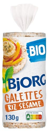 BJORG - Galettes Riz Sésame Bio - Source de Fibres - Pauvre en Sel - Céréale complète - 130 g - lot de 3 (total de 390 g)