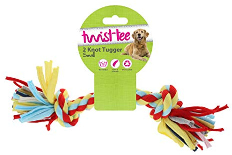 Nuts For Knots Twist-Tee 2 Knot Cotton Dog Tugger, Large | Recycled cotton twist rope dog tugger – machine washable dental toy for tug and fetch