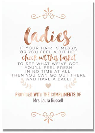 Personalised Ladies Toiletry Bathroom Basket Wedding Sign in Rose Gold Effect & Peach RG18