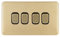 Schneider Electric Lisse Screwless Deco - 4 Gang 2 Way Light Switch, 10AX, GGBL1042BSB, Satin Brass with Black Insert