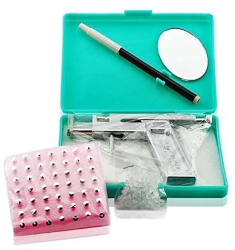Jzhen Piercing-Pistole, Ohr-Pistole, zum Bohren mit Nadel, Ohr, für Ohren, Augenbrauen, Lippen, Nase, Body Piercing, Ohrstecker mit Stift und Marker, Edelstahl, ohne Stein, Edelstahl, Ohne Stein
