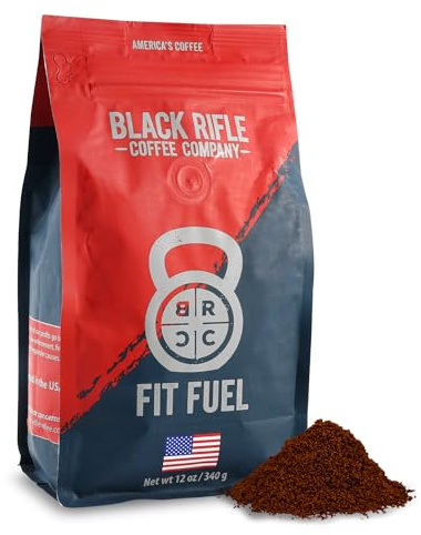 Black Rifle Coffee Company Fit Fuel, 12oz Bag, Ground Coffee Medium Roast - Roasted Blend Made from Arabica Beans - Colombian & Brazilian Beans - Veteran Founded & American Made