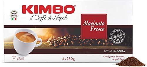 Kimbo 4 x 250 g Macinato Fresco - Arôme - Café Moulu en Boîte - 1 kg - 4 Paquets de 250 g