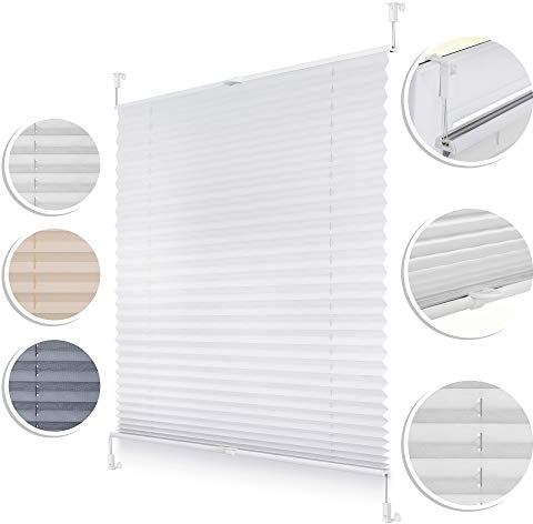 ROOMY Plissee Klemmfix, verspannt, Blickdicht, Sichtschutz Sonnenschutz Jalousie Weiß, 75 cm x 130 cm (B x L)