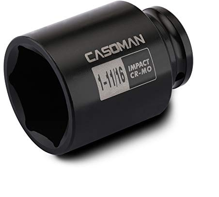 CASOMAN 6-Point 1/2-Inch Drive Deep Impact Socket- 1-11/16 (SAE), CR-MO, 1/2-inch Drive 6 Point Axle Nut Socket for Easy Removal of Axle Shaft Nuts (1-11/16)