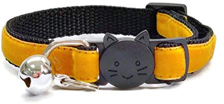 Velvet Cat Collars with Bell | Quick Safety Release Breakaway Buckle | Handmade in the UK | Available in Cat & Kitten Size | Gold Velvet