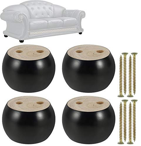 Lot de 4 pieds de meubles en bois de 50 mm de hauteur pour canapé, lit, fauteuil, armoire, noir