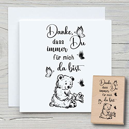 NEWSTAMPS Stempel Danke - Bärchen Motivstempel aus Holz & Gummi zum Karten und Geschenke basteln, Holzstempel für Sprüche, Spruchstempel, Scrapbook, Textilstempel, Deko
