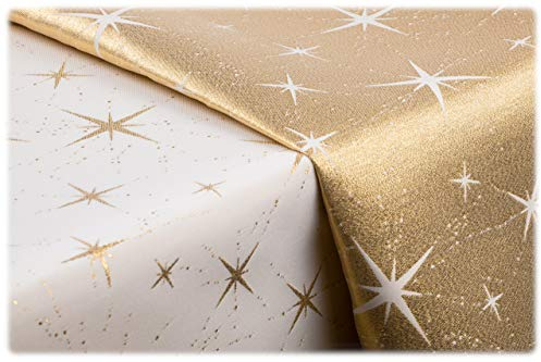 GOLDMAR Weihnachtstischdecke Fleckenresistente Schmutzabweisend Zweiseitig Tischdecke Weihnachten Advent - Polyester Lamatex Silber Gold Elegante Weihnachtstisch Deko (Rund 150 cm, Gold-Muster-13s)