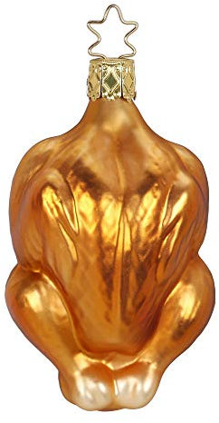 Christbaumschmuck Christbaumhänger Inge-Glas mit Sternenkrönchen, handbemalt und mundgeblasen, Hähnchen, 9 cm