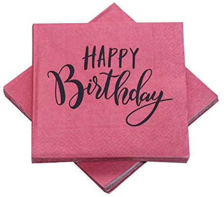 20 Servietten 'Happy Birthday' zum Geburtstag 33x33 cm - (altrosa/anthrazit)