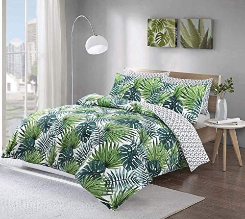 Night Comfort Cotton Blend Eco Breathable Duvet Cover Bedding Set With Pillowcases (King, Wesley - Tropical Palms)