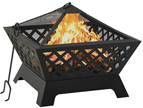 vidaXL Feuerstelle mit Schürhaken Feuerschale Feuerkorb Gartenfeuer Terrassefeuer Terrassenofen Outdoor Terrasse Garten 64cm XXL Stahl