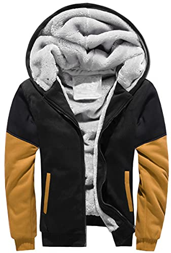 LEZUAN Felpa con Cappuccio Uomo Inverno Caldo Hoodie con Cerniera Integrale Felpe Uomo Manica Lunga Pullover Giacca di Spessore Cappotto in Pile Foderato