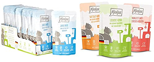 MjAMjAM - Premium Nassfutter für Katzen - Quetschie - zarte Ente & Geflügel an leckeren Möhrchen, 12er Pack (12 x 125 g) & Premium Nassfutter für Katzen - Mixpaket 1, 12er Pack (12 x 125 g)