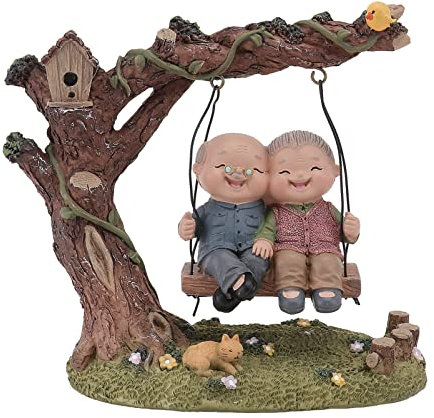 Housoutil Couple Grandpa/Grandma Statue Ornaments, Resin Craft On Table/Balcony, Couple Statues and Figurines Decor