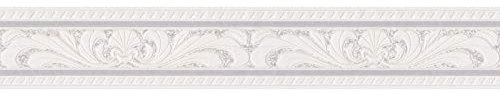 Frise papier peint beige, blanc et gris | Frise tapisserie style baroque | Frise murale moderne à motif idéale pour couloir et chambre