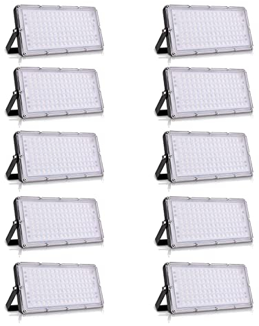 Bellanny 10Pack Strahler Außen 100W 10000LM Superhell LED Fluter Mit 105 Leds, 3000K Warmweiß Flutlicht, IP65 Wasserdicht Scheinwerfer Für Garten Terrasse Garage Sportplatz