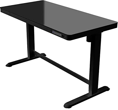 Allcam ED20 Electric Height Adjustable Sit-Stand Desk w/ 1200x600mm Glass Top, Drawer & Fast USB Chargers in Black