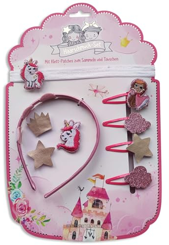Papierdrachen Haarschmuck Set - Haarreifen Haarband Klett | wechselbare Patches im Design *Prinzessin * | Schöne kreative Haar Accessoires für Mädchen - Set 1