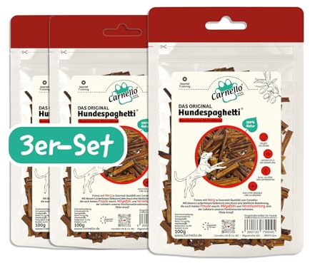 Carnello Hundespaghetti Training – Trainingsleckerli Hunde, Hunde Leckerlis, Hundeleckerli getreidefrei – Wiederverschließbare Beutel (3 x 100g)