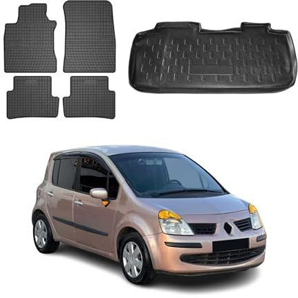 OMAC Fußmatten Kofferraumwanne für Renault Modus 2005-2013 Gummi 5X Schwarz | inkl. Kofferraumwanne (Satz), Gummimatten, Automatten, Allwetter, Antirutsch, fahrzeugspezifisches Produkt, wasserdicht