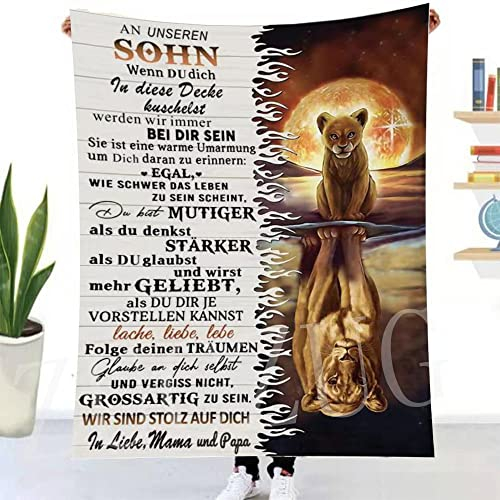 Kuscheldecke Flauschige Personalisierte Geschenke an Unseren Sohn Decke von Eltern, Briefdecke für Unseren Sohn, Super Weiche Flanelldecke Mikrofaser Decke Positiv Ermutigen Liebe, Geeignet Sofa, Bett