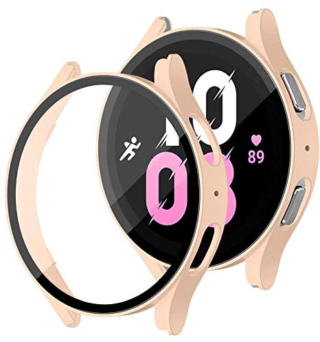 Compatibile per Samsung Galaxy Watch 5 Custodia Protettiva Rigida per PC 40mm 44mm, con Protezione Dello Schermo in Vetro Temperato, Accessori per Orologi per Samsung Galaxy Watch 5 - Rosa