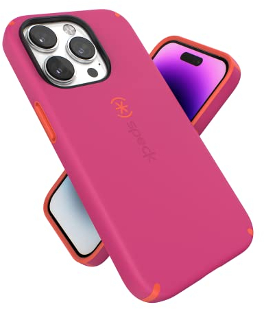 Speck iPhone 14 Pro Hülle – Schlanke Handyhülle mit Fallschutz, Kratzfest mit Soft Touch für 6,1 Zoll iPhone 14 Pro – zweilagige Hülle, Digital Pink/Energy Red CandyShell Pro
