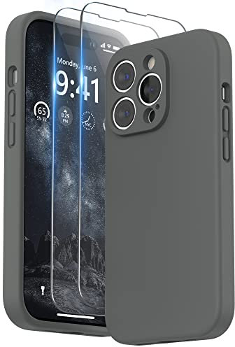 SURPHY Compatible with iPhone 14 Pro Max Case with Screen Protector, Liquid Silicone Protection for Each Lens Shockproof Thickened Rubber for iPhone 14 Pro Max 6.7 inch 2022, Space Gray