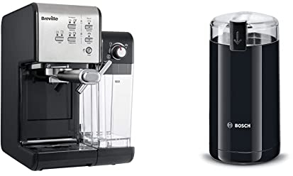 Breville Prima Latte II Siebträgermaschine | Espressomaschine/Kaffeemaschine | Professionelle 19-Bar-Pumpe und Milchaufschäumer | Silber [VCF108X] & Bosch Hausgeräte TSM6A013B Kaffeemühle, Schwarz
