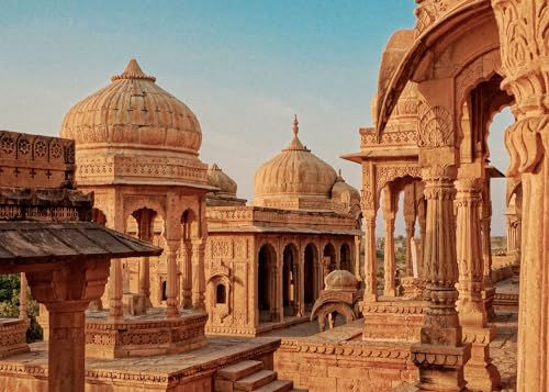 Rasch Fototapete 363517 - Vliestapete mit indischen Tempel in Braun Orange Blau aus der Kollektion Indian Style - 3,71m x 2,65m (BxL)