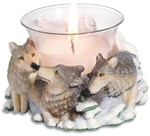 Isideco Teelichthalter Wölfe im Schnee - Kerzenhalter - Heimdekoration - Braun-Weiß - Glas - 10x9x5,8cm