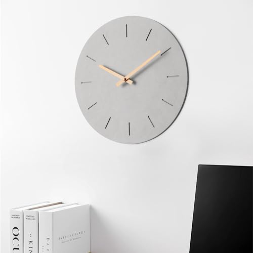 Navaris Analog Wanduhr rund - Ø 30,5 x 4,4 cm - analoge Deko Uhr aus recyceltem Papier und Metall zum Aufhängen - leise Wand Küchenuhr modern - Grau